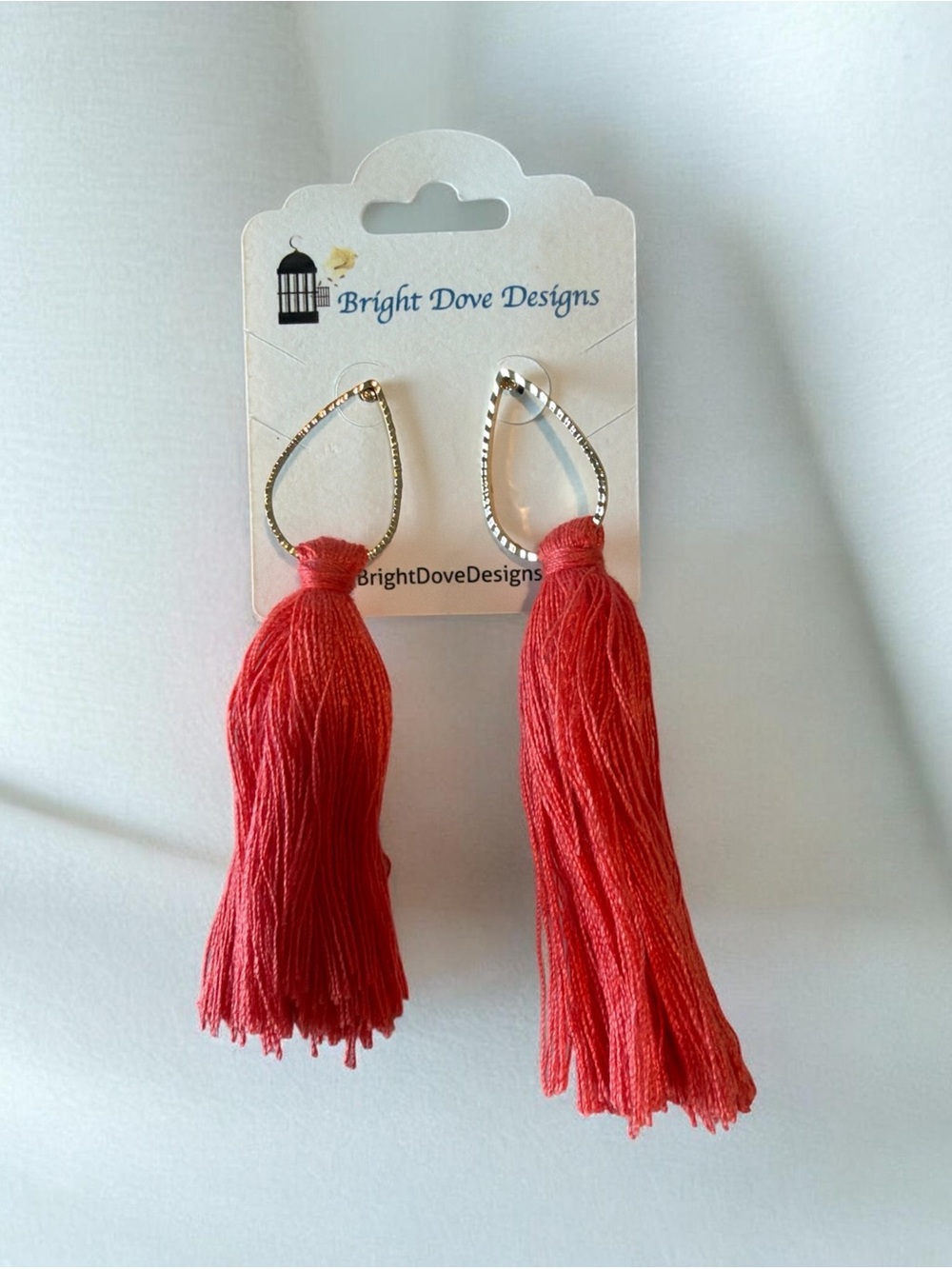 Red Tassel Drop Earrings - Picture 2 of 3